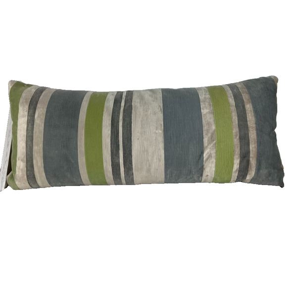 Galbraith and Paul Pillow Hand Block 30X13 Multi stripe Mist/Citron Velvet Down - Picture 1 of 12